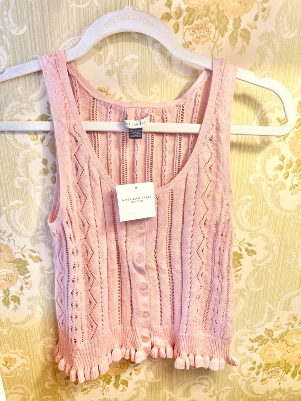 American Eagle Pink Knit Tank Top XS NWT Ruffle Hem